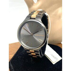 Calvin Klein Women's Watch 25200127 Quartz Gray Rose Gold Stainless Steel 38mm